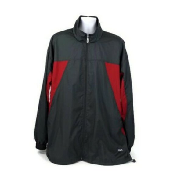Vintage Fila Gray Red Tricolor Lined Full Zip Long Sleeve Mens Jacket Size XXL